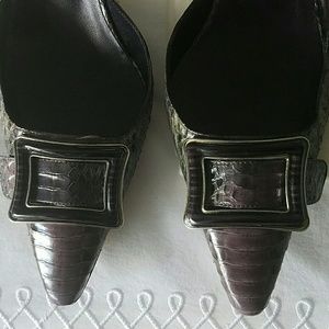 NIB Vintage Manolo Blahnik Snakeskin purple buckle slingback heel exotic 39.5